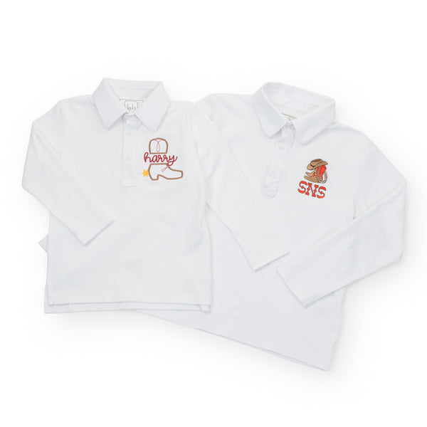 Finn Pima Cotton Long Sleeve Polo for Boys - White