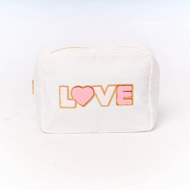 Nylon Pouch w/ Valentine's Day Love Patch - White