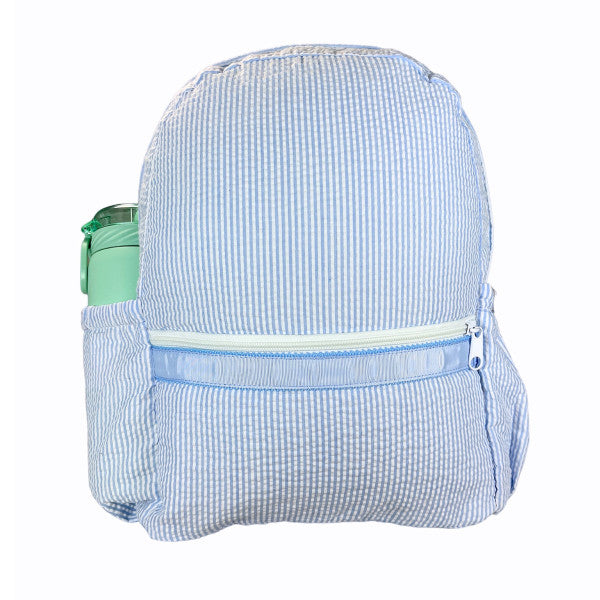 Medium Backpack w/Pockets Light Blue Seersucker by Mint Sweet Little Things