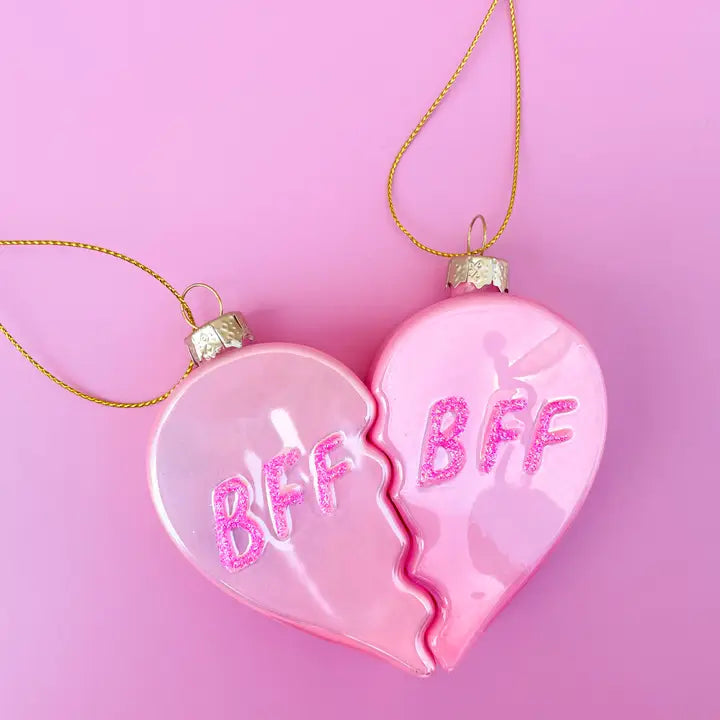 Glittered BFF Heart Ornament Set