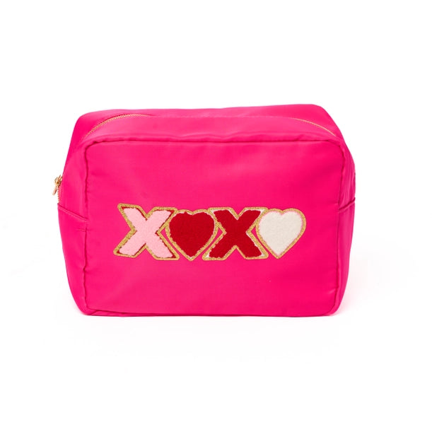 Nylon Pouch w/ Valentine's Day XOXO Patch - Pink