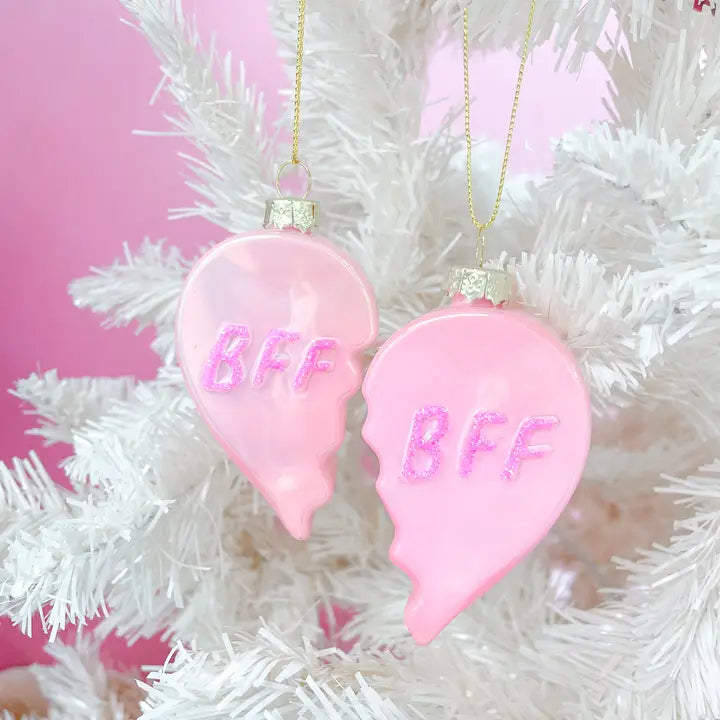 Glittered BFF Heart Ornament Set