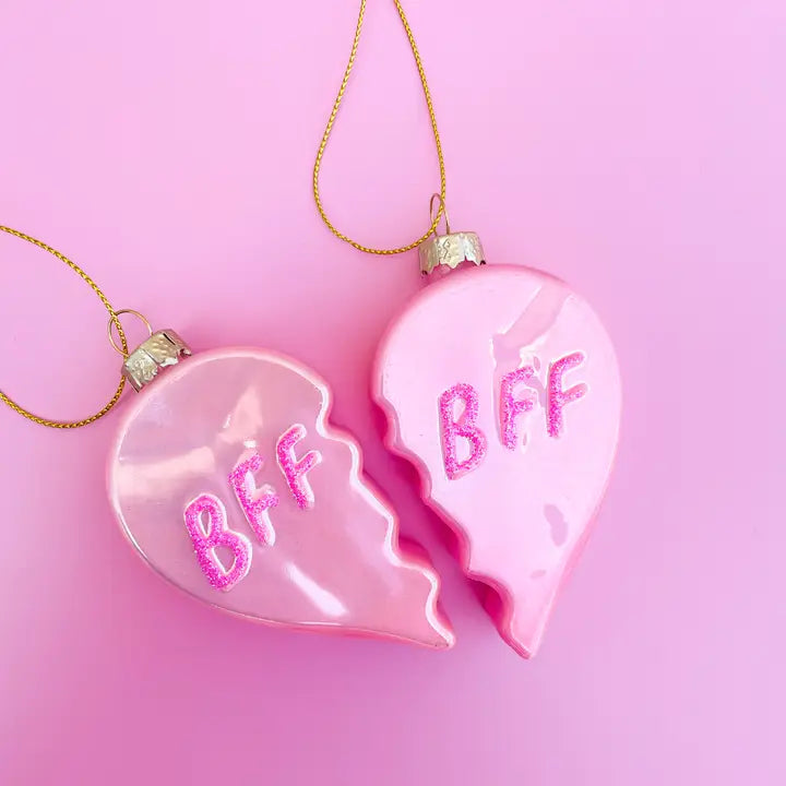 Glittered BFF Heart Ornament Set