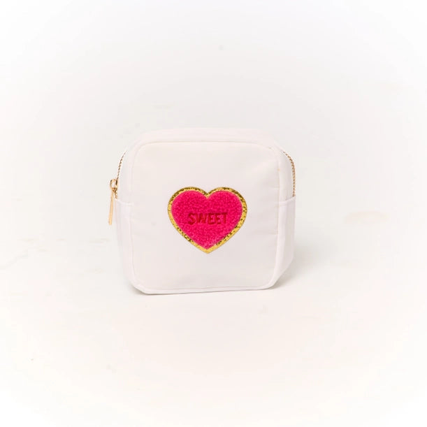 Small Pouch w/ Valentine's Day Conversation Hearts - Pink