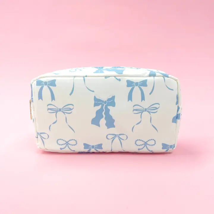 Blue Bows Nylon Cosmetic Zipper Bag Medium