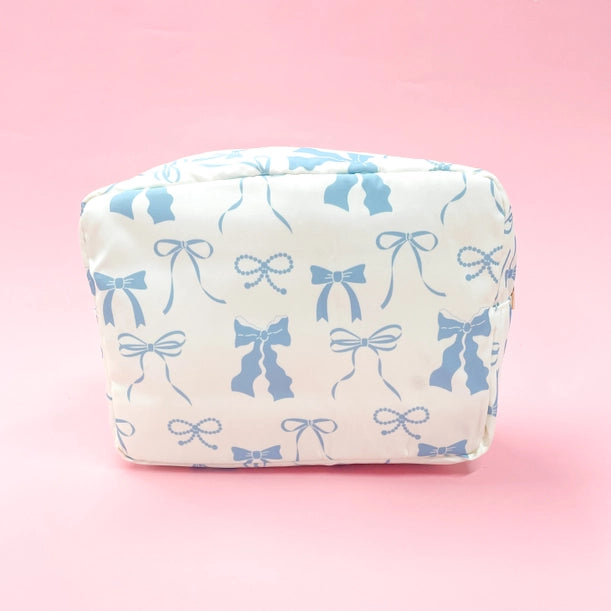 Blue Bows Nylon Cosmetic Zipper Bag Large