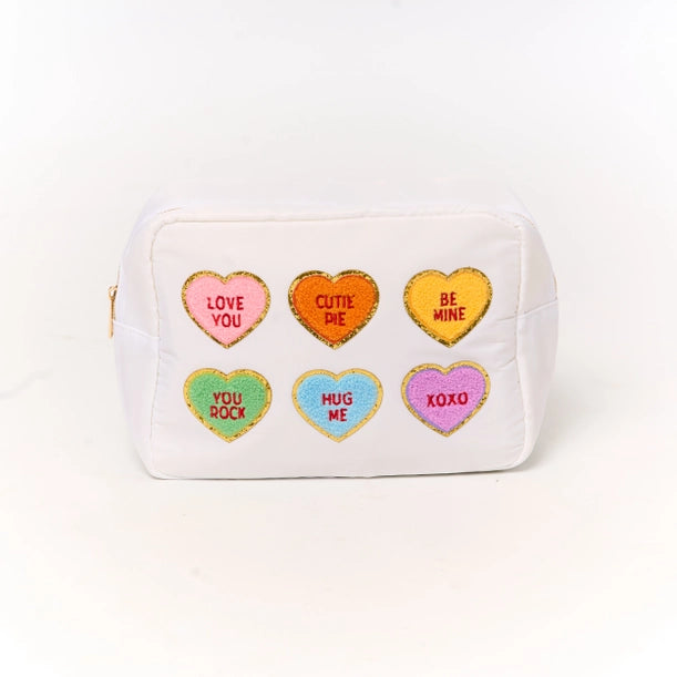 Large Pouch w/ Valentine's Day Conversation Hearts - White