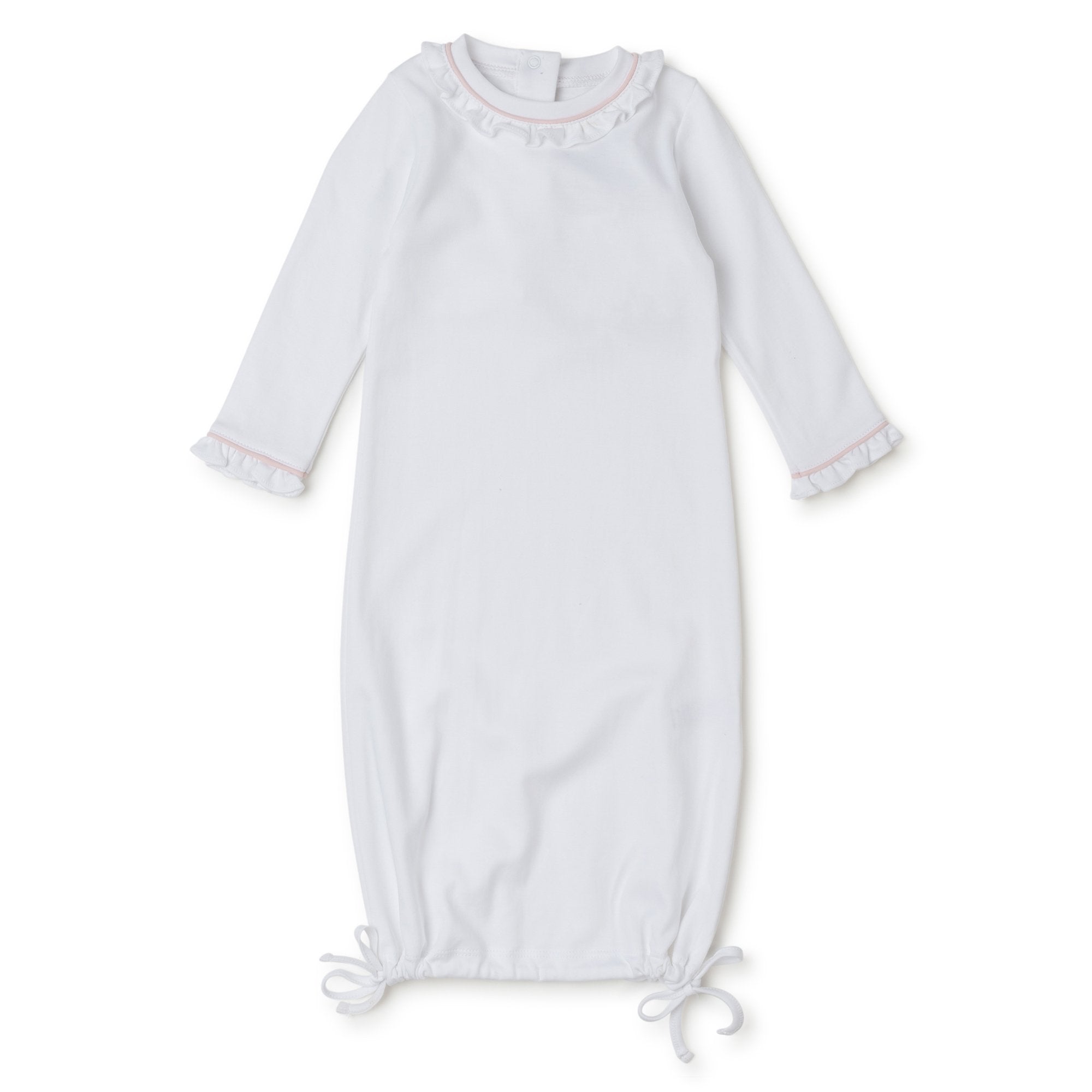 Baby Shop: Georgia Pima Cotton Daygown with Monogram - White with Light Pink Piping