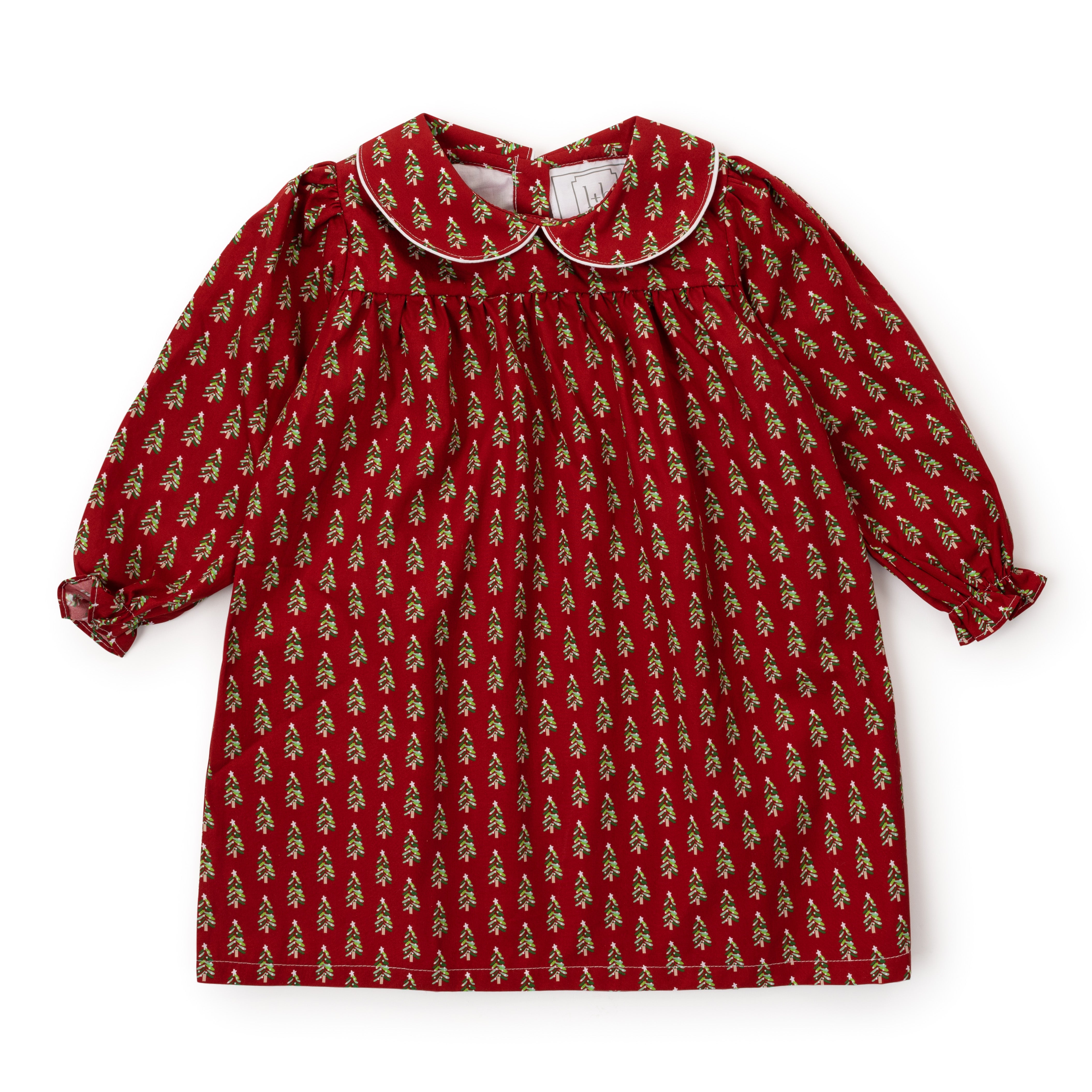 Grace Girls' Woven Pima Cotton Dress - Oh Christmas Tree Red