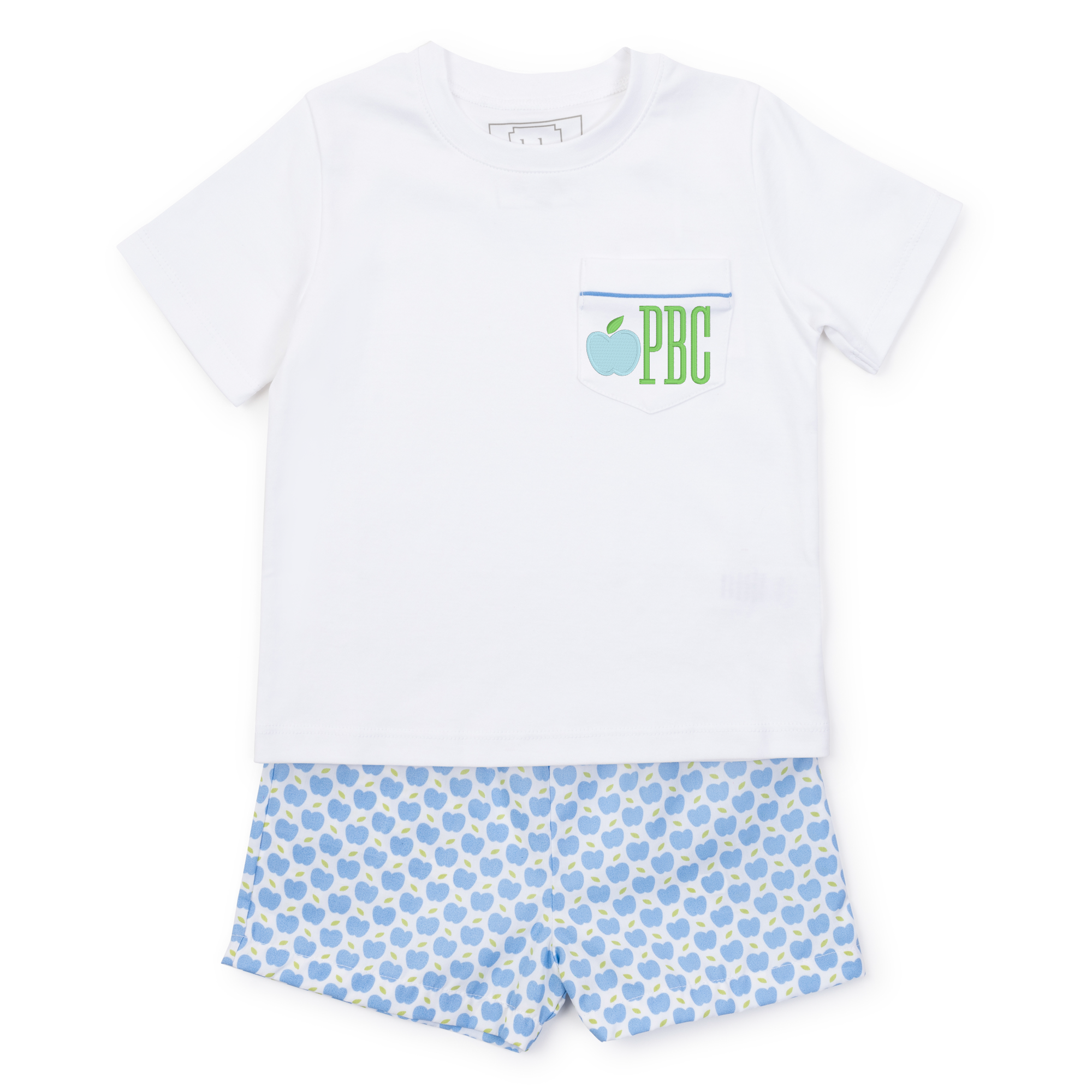 Hudson Boys' Pima Cotton Short Set - Apples Blue