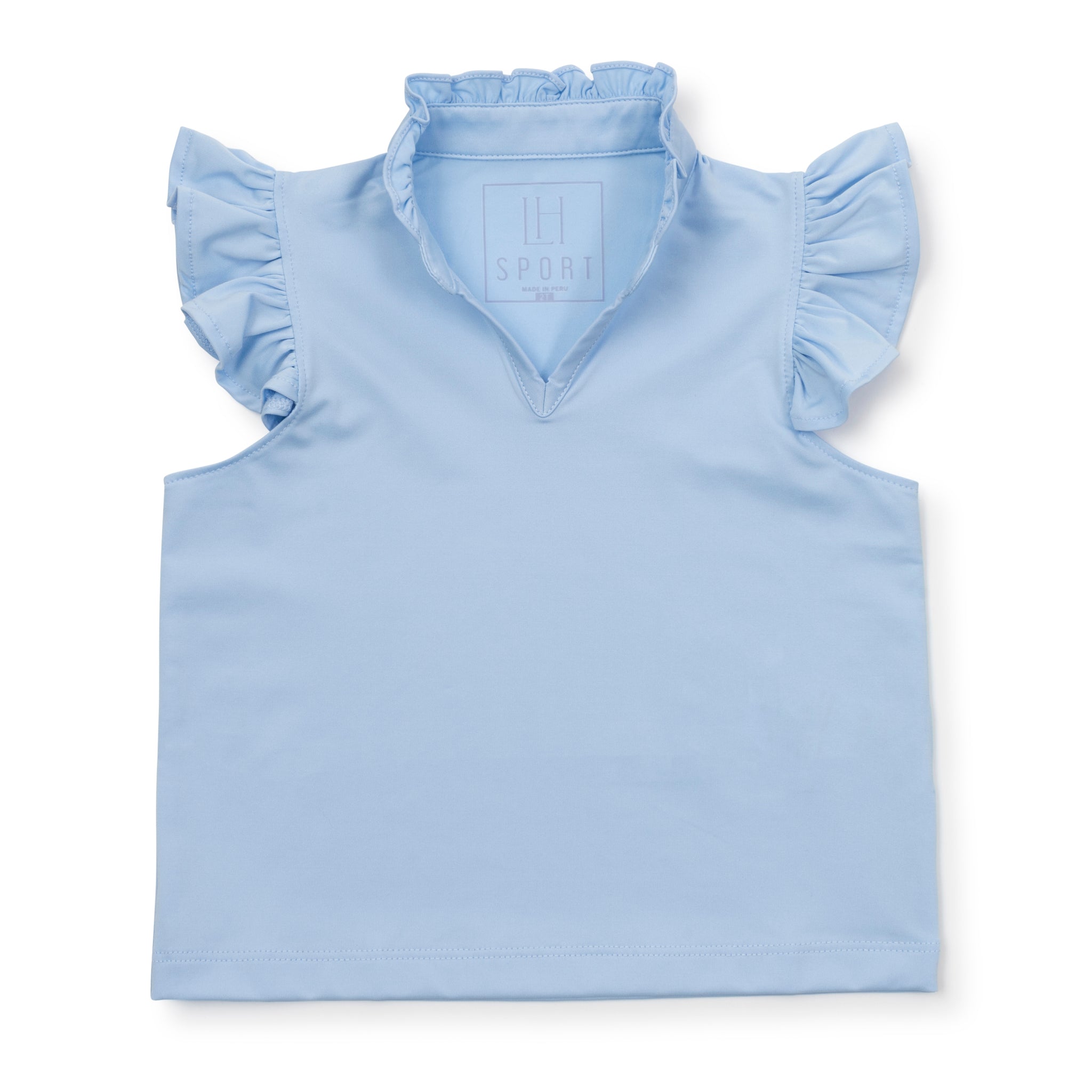 Ellie Girls' Sleeveless Ruffled Top by LH Sport - Light Blue