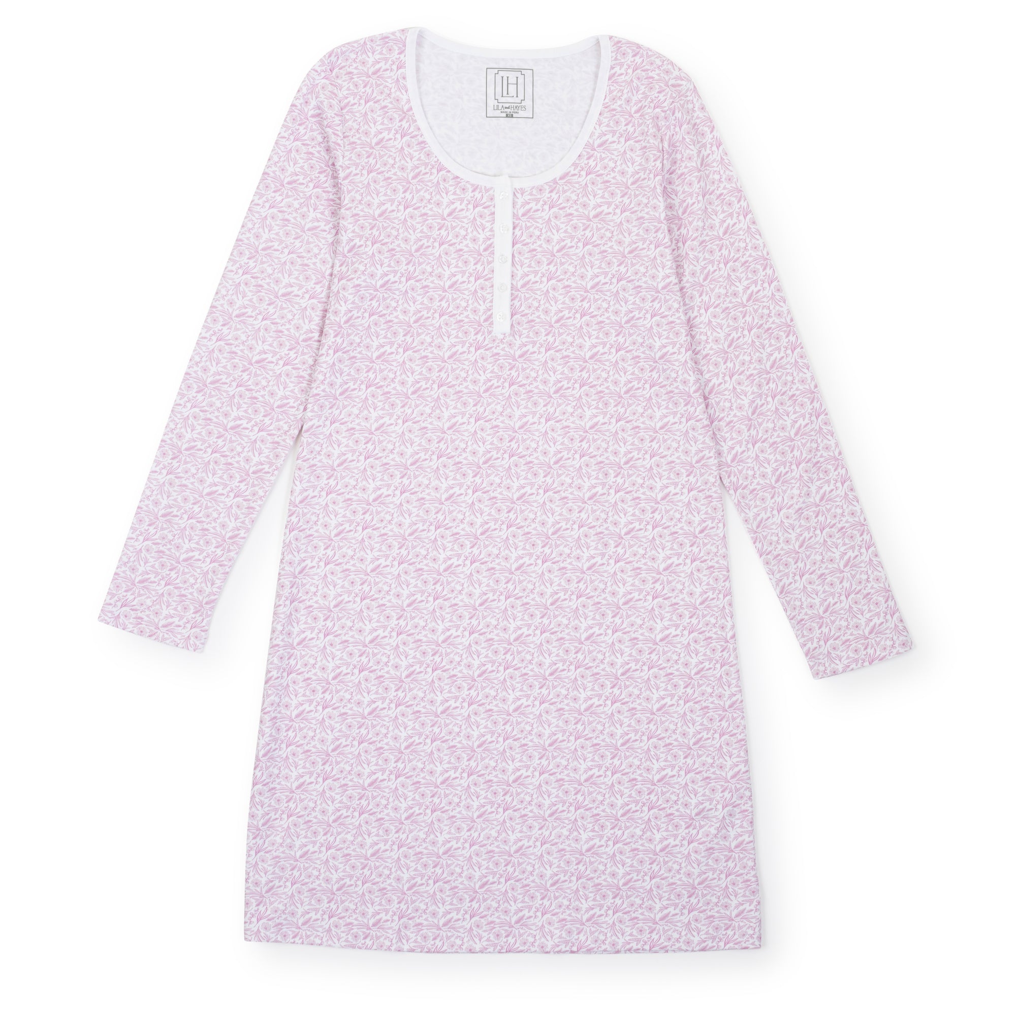 SALE Ann Women's Longsleeve Nightgown - Pretty Pink Blooms