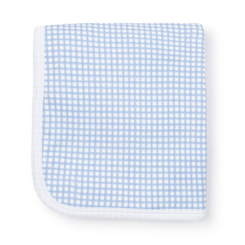 Plain Edge Pima Cotton Blanket Light Blue Box Plaid