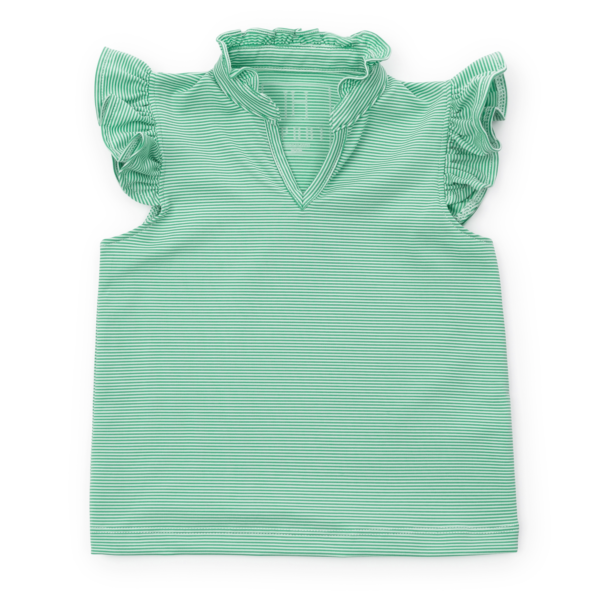 Ellie Girls' Sleeveless Ruffled Top by LH Sport - Green Stripes