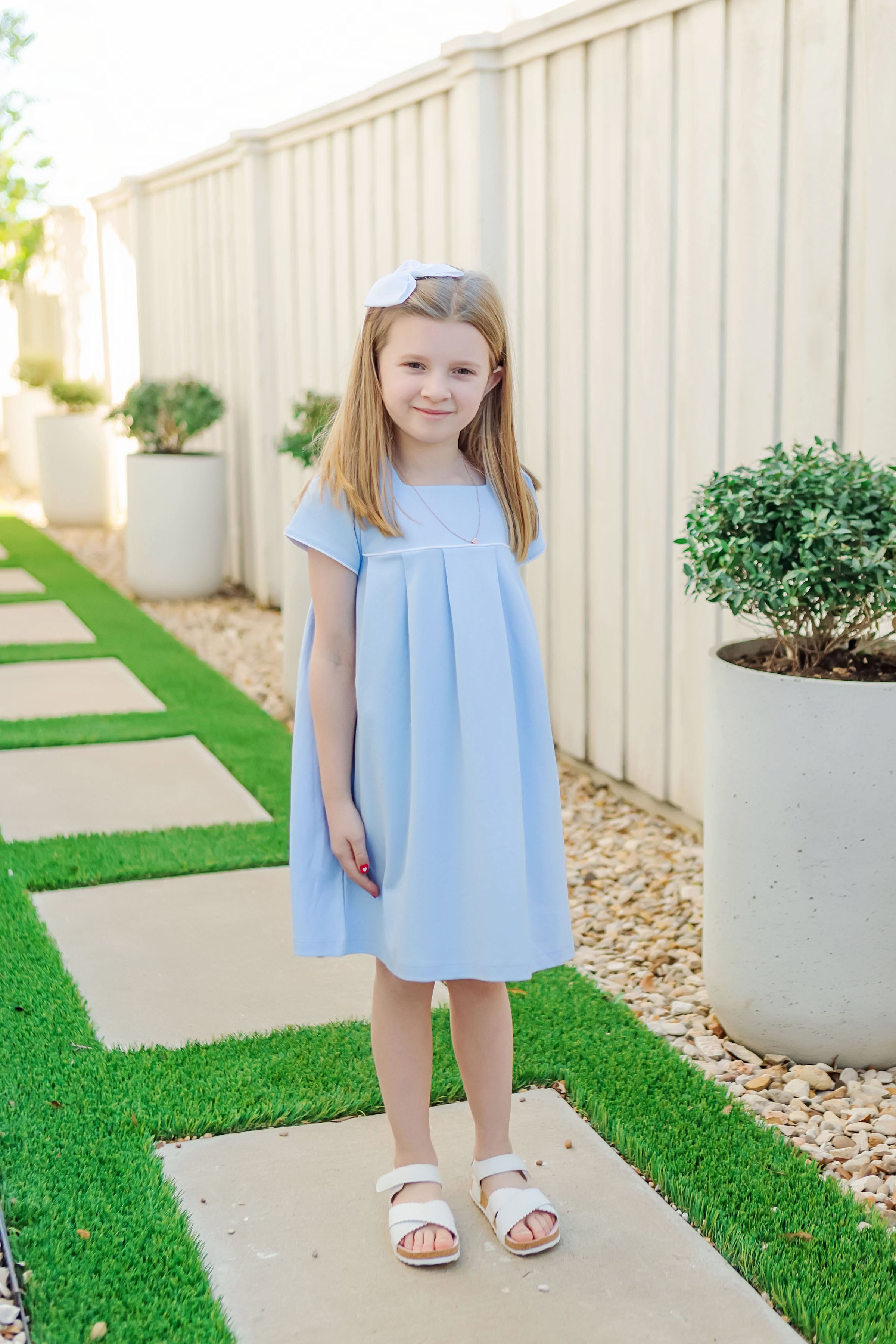 Lizzy Girls' Pima Cotton Dress - Light Blue