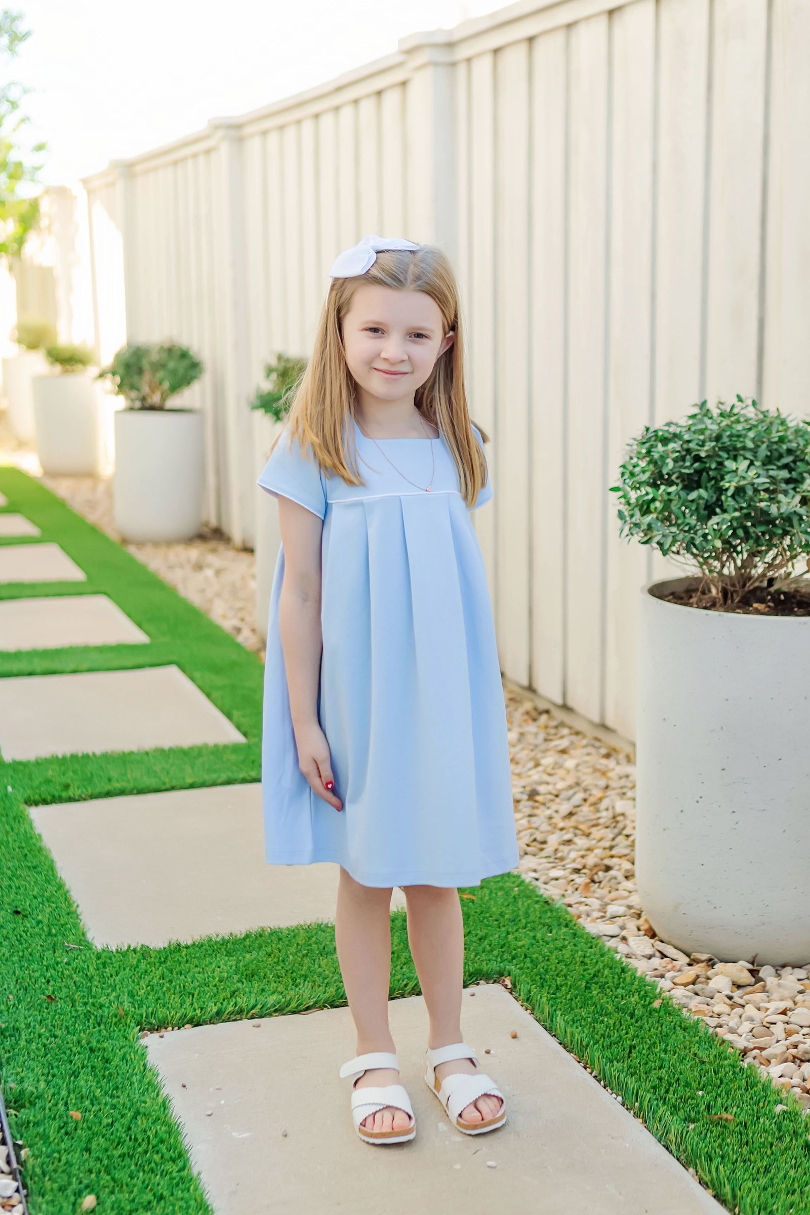 Lizzy Girls' Pima Cotton Dress - Light Blue – Lila and Hayes