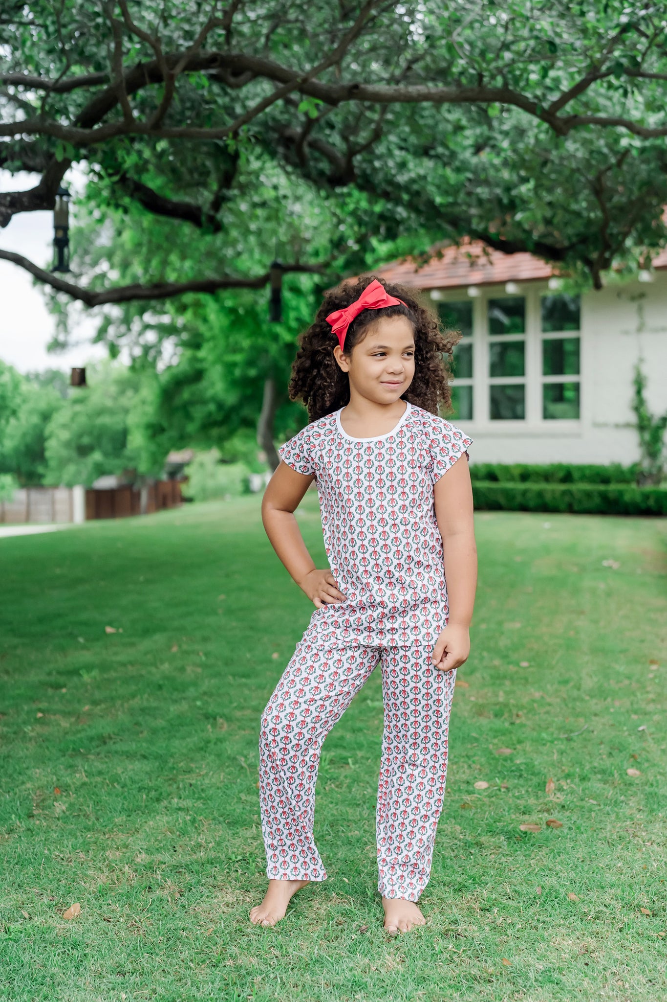 Merrick Girls' Pant Set - Pink Wreaths