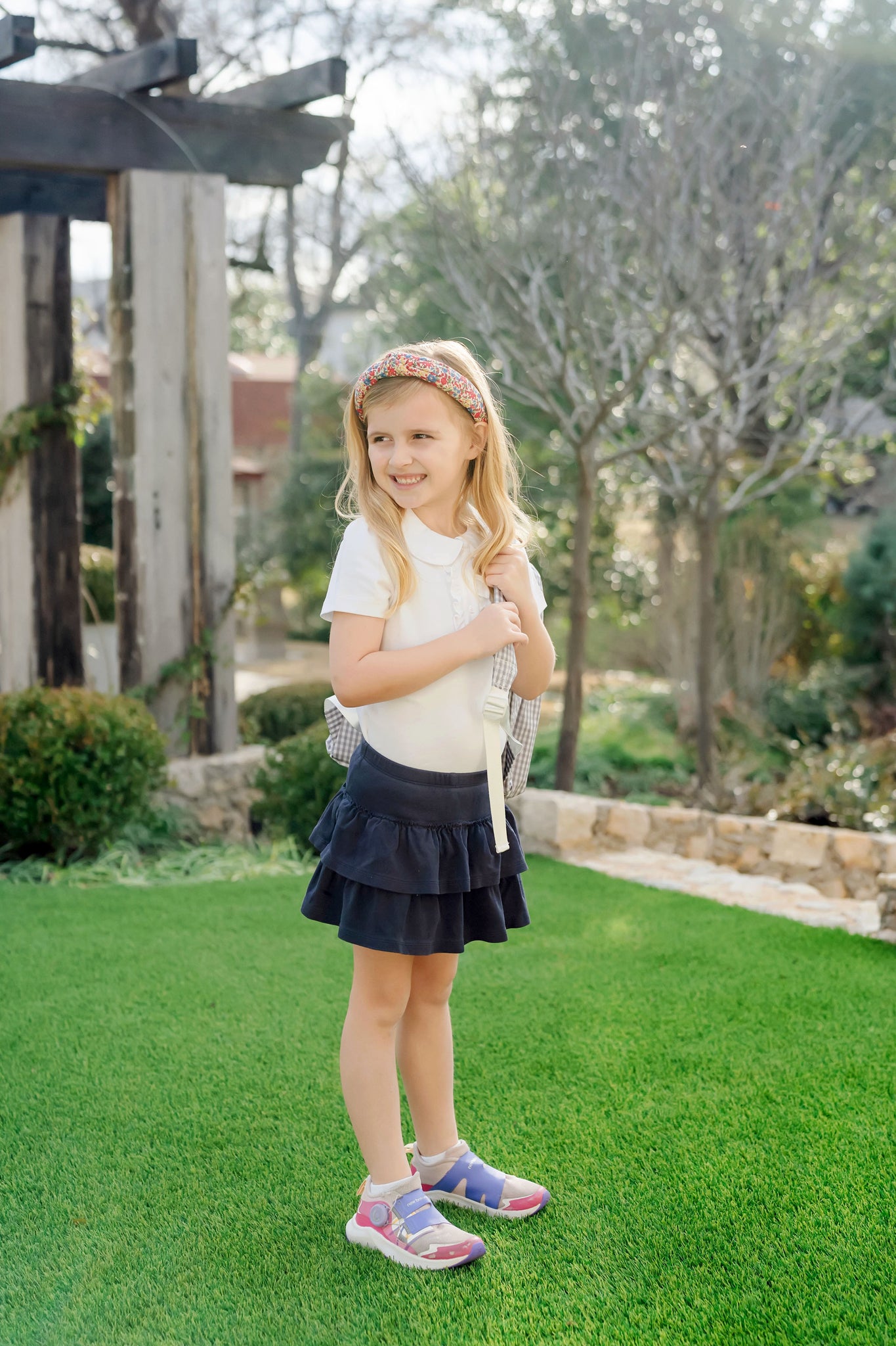 Maggie Girls' Tiered Pima Cotton Skirt - Navy