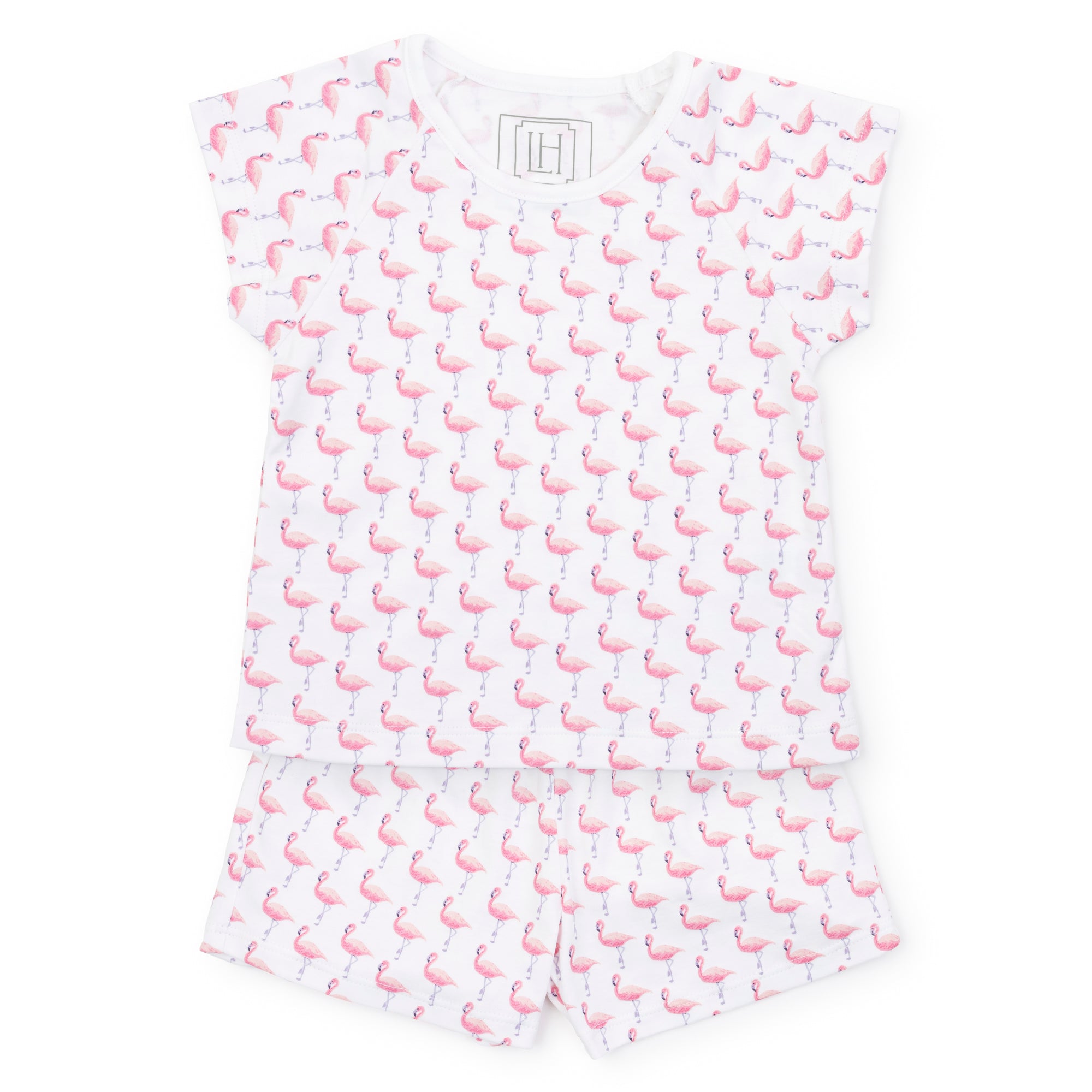 SALE Emery Girls' Pima Cotton Short Set - Fabulous Flamingos