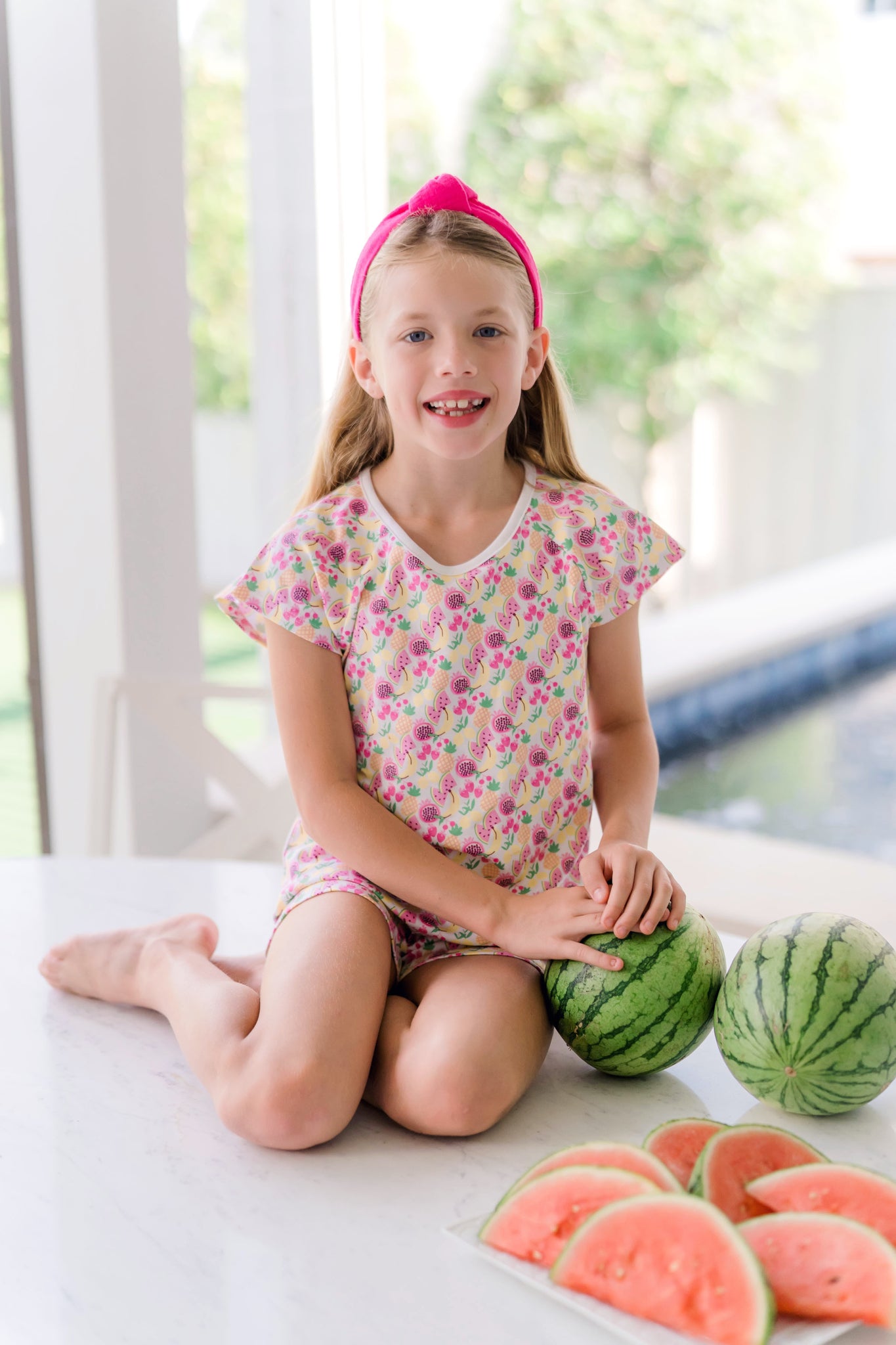 Emery Girls' Pima Cotton Short Set - Tropical Fruit