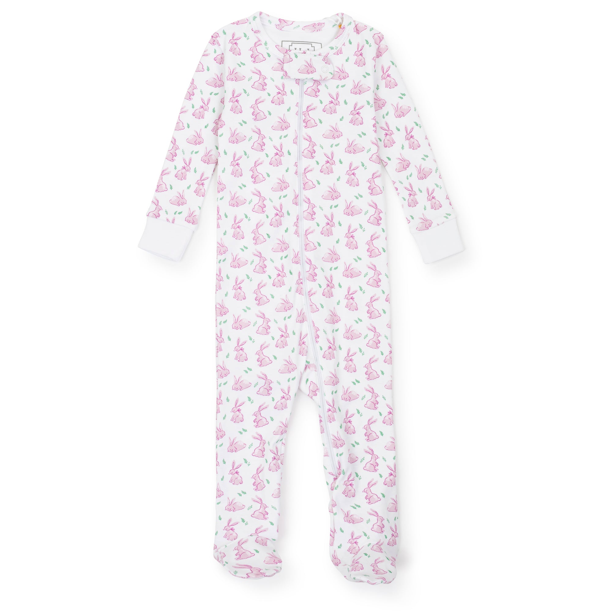 SALE Parker Girls' Pima Cotton Zipper Pajama - Bunny Hop Pink