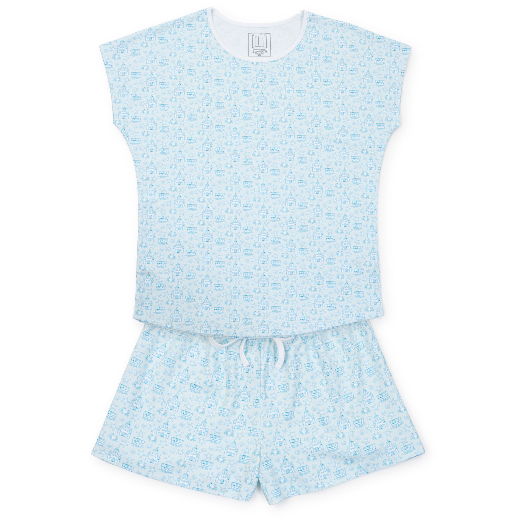 Riley Women's Pajama Short Set - Sandcastles Blue