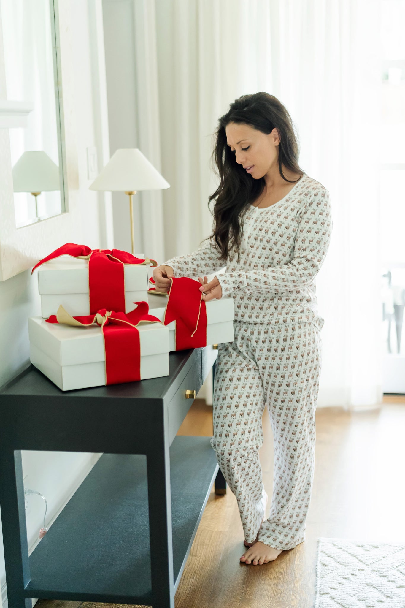 Calli Women's Longsleeve Pajama Pant Set - Festive Deer