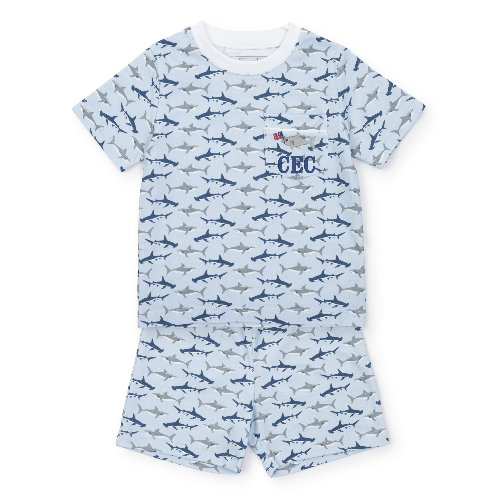 Charles Boys' Pima Cotton Short Set - Swimming Sharks