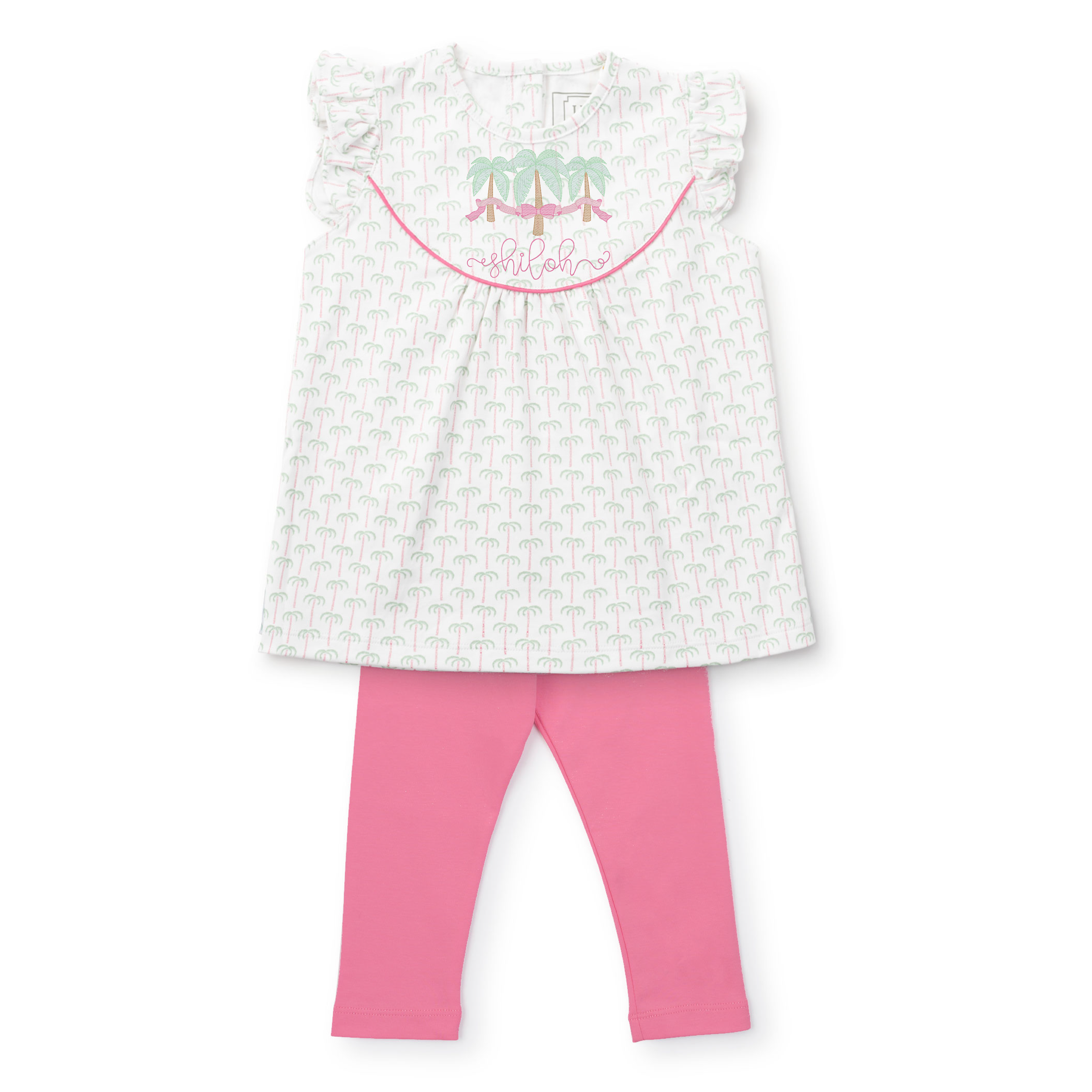 Ella Girls' Pima Cotton Legging Set - Pacific Palms Pink