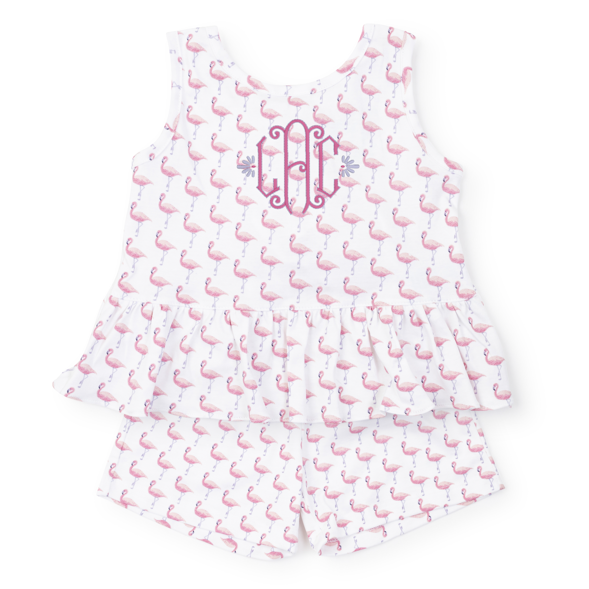 SALE Poppy Girls' Pima Cotton Short Set - Fabulous Flamingos