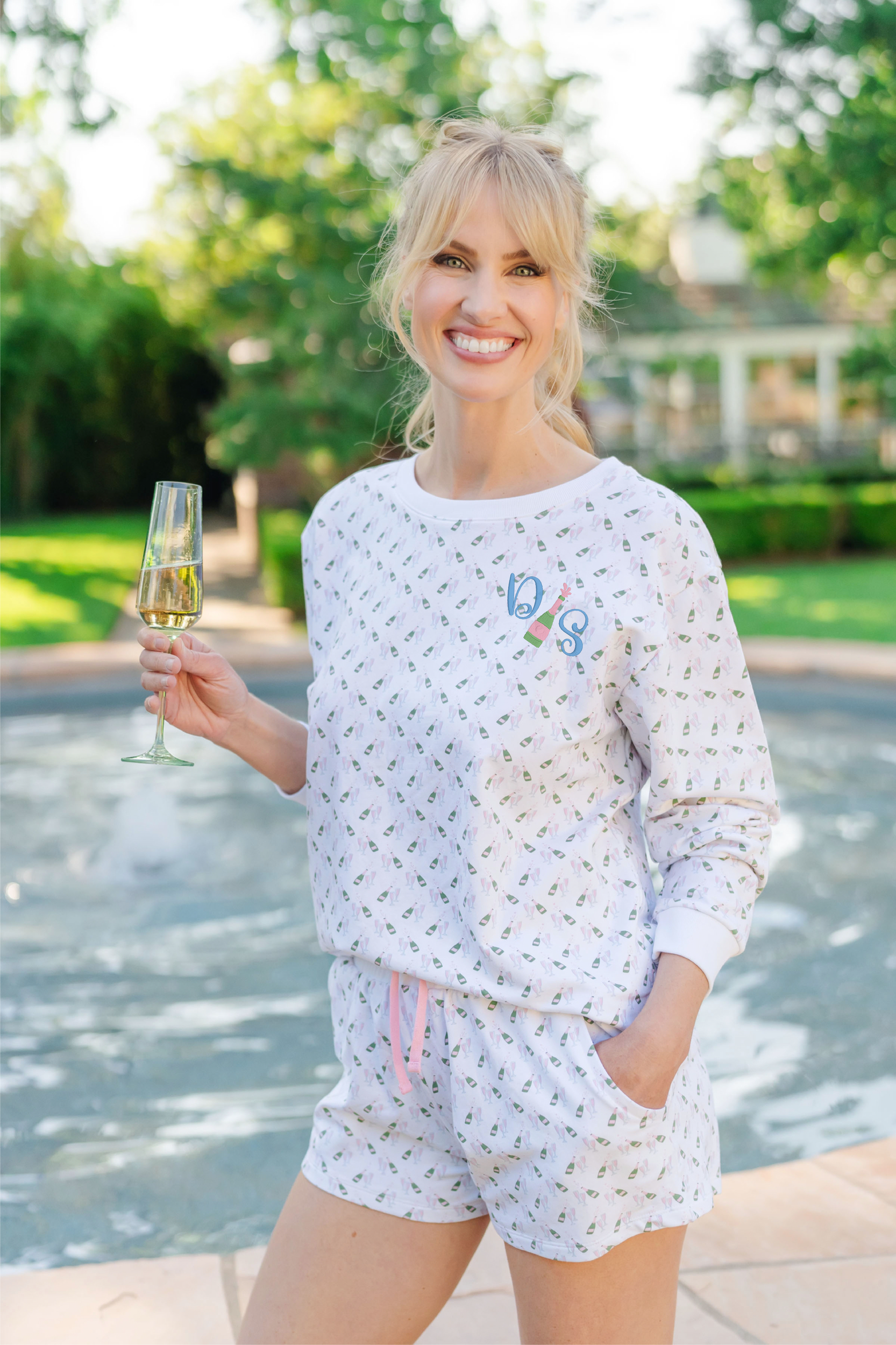 SALE Janann Women's Sweatshirt Short Set - Cheers to Champagne