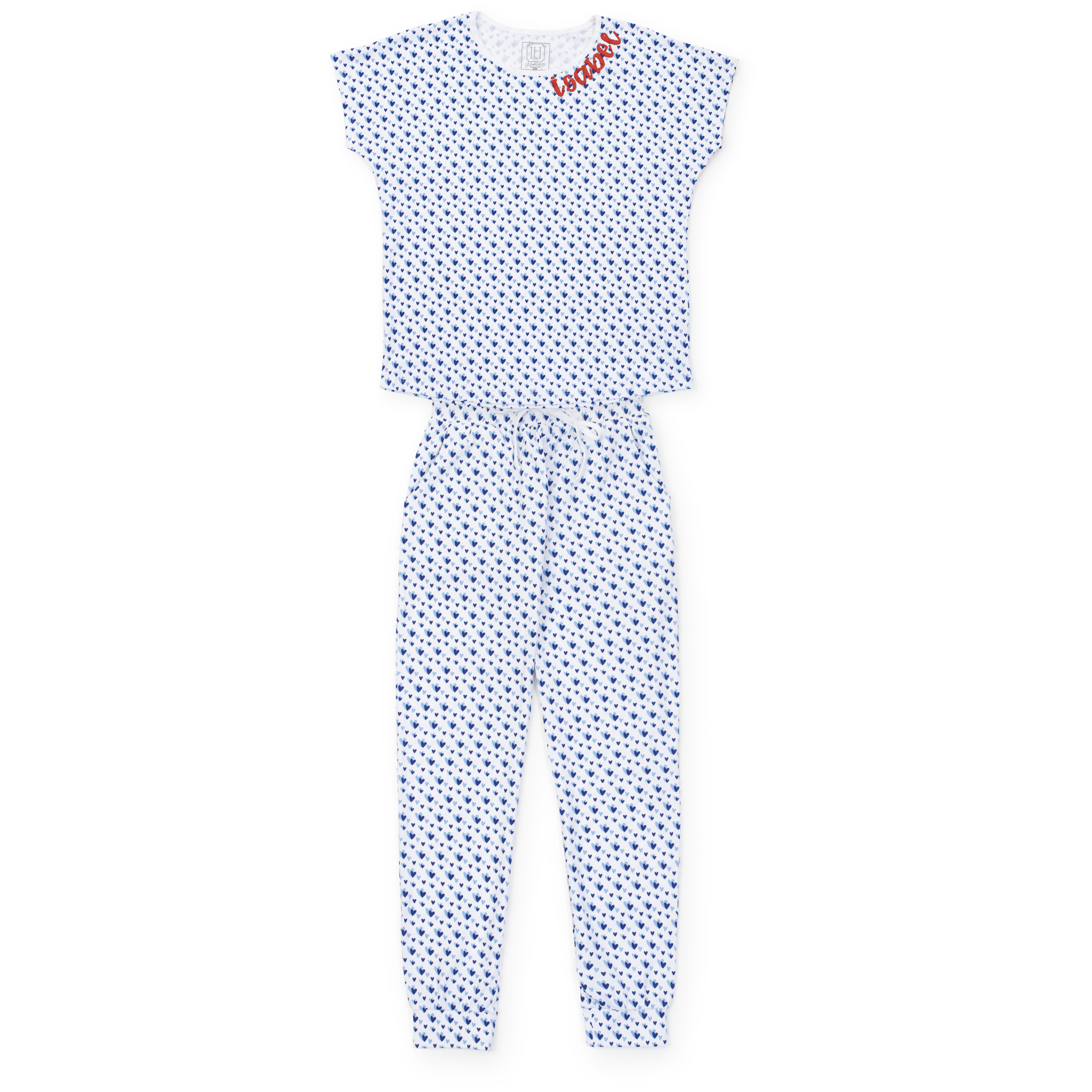 Melanie Women's Pajama Jogger Pant Set - Heart to Heart Blue