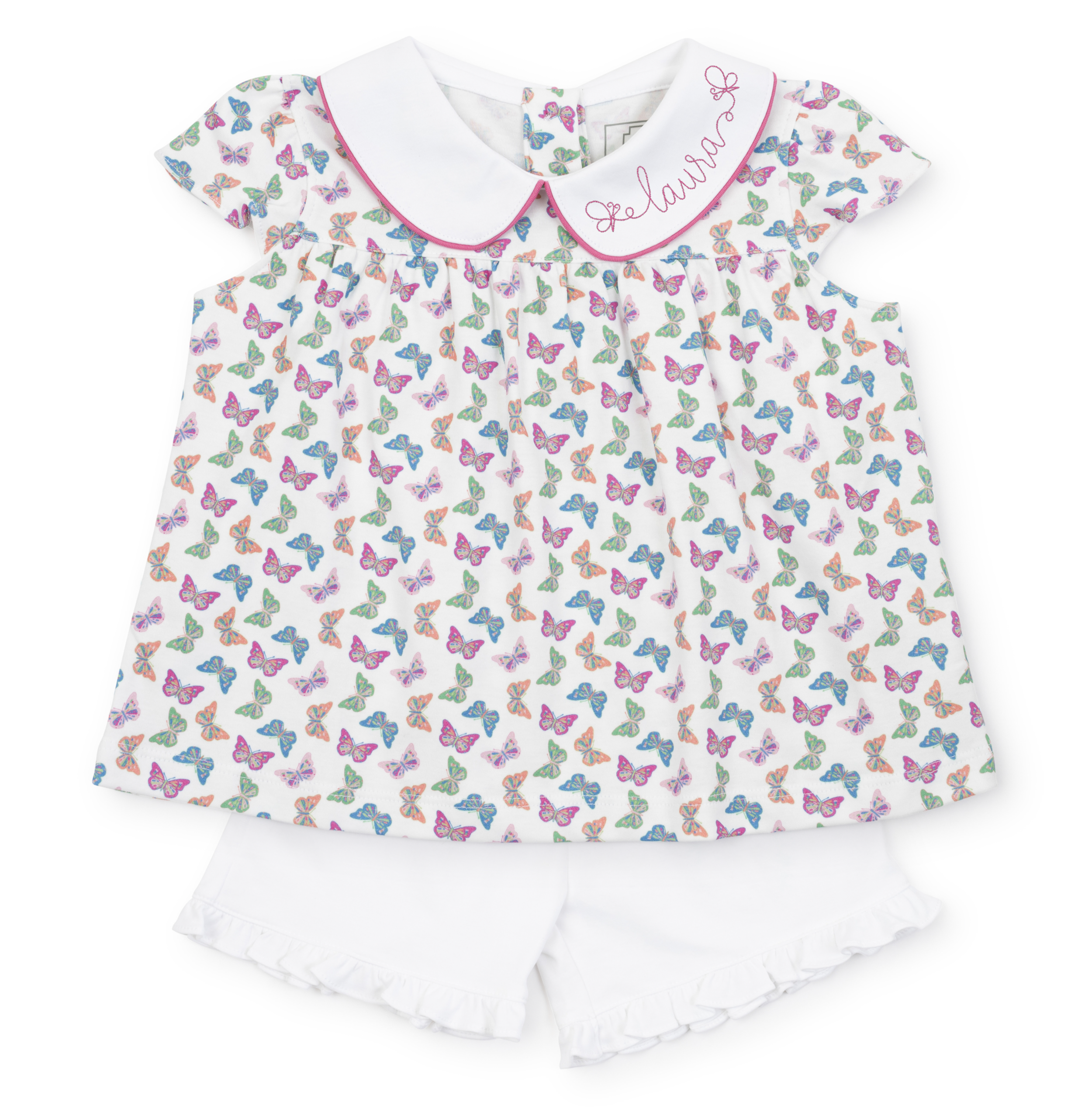 SALE Minden Girls' Pima Cotton Short Set - Bright Butterflies