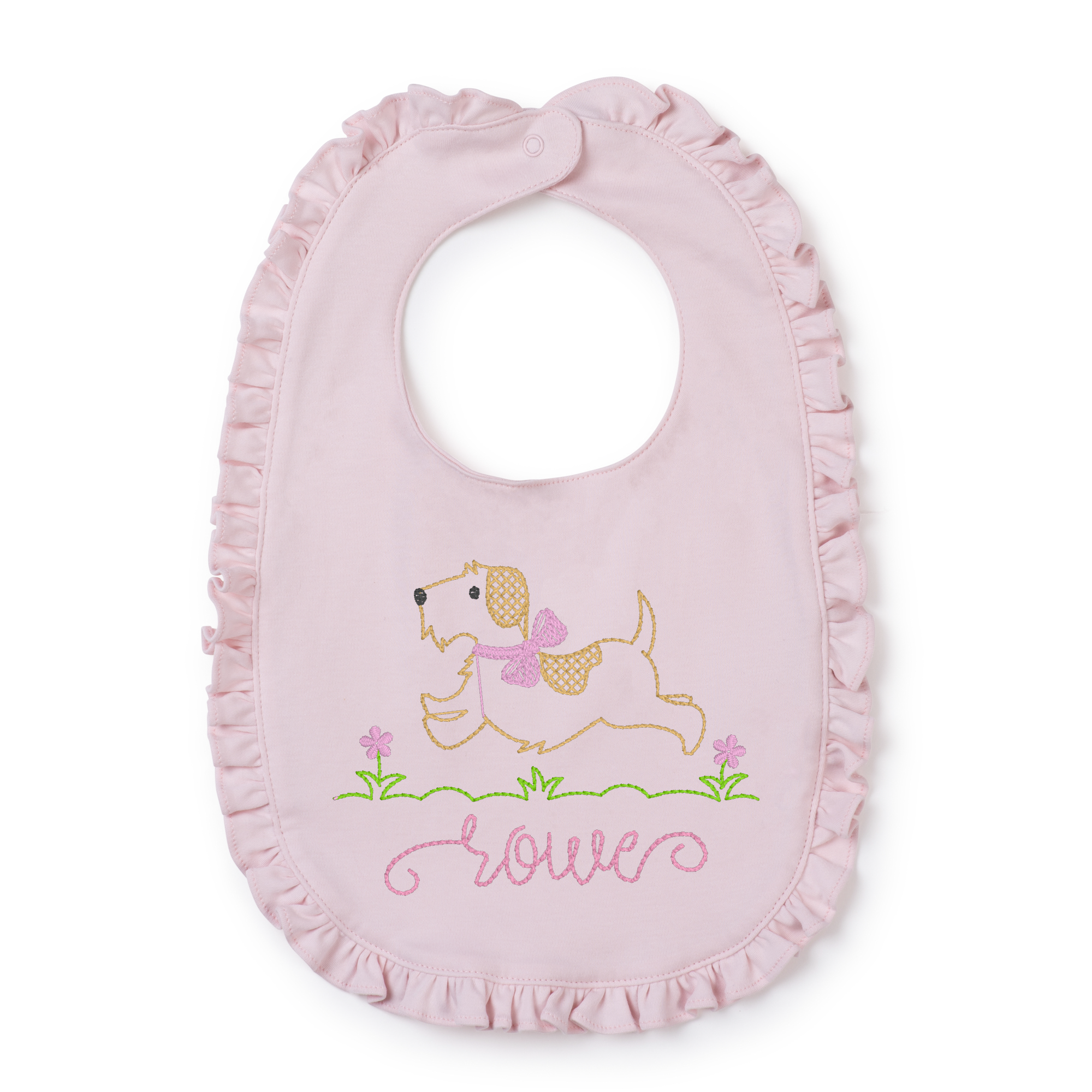 Baby Shop: Ruffled Edge Bib with Monogram - Light Pink