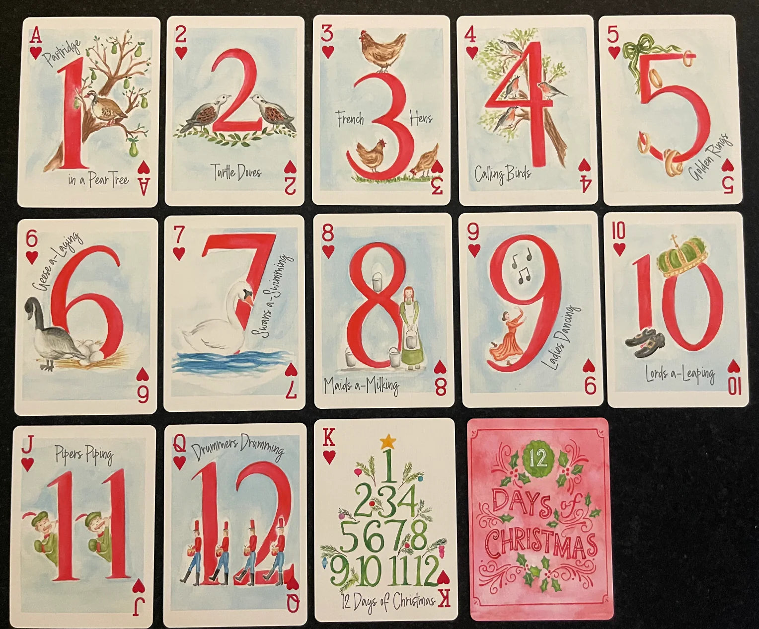 Watercolor Playing Cards by Fort52 - 12 Days of Christmas (Red)