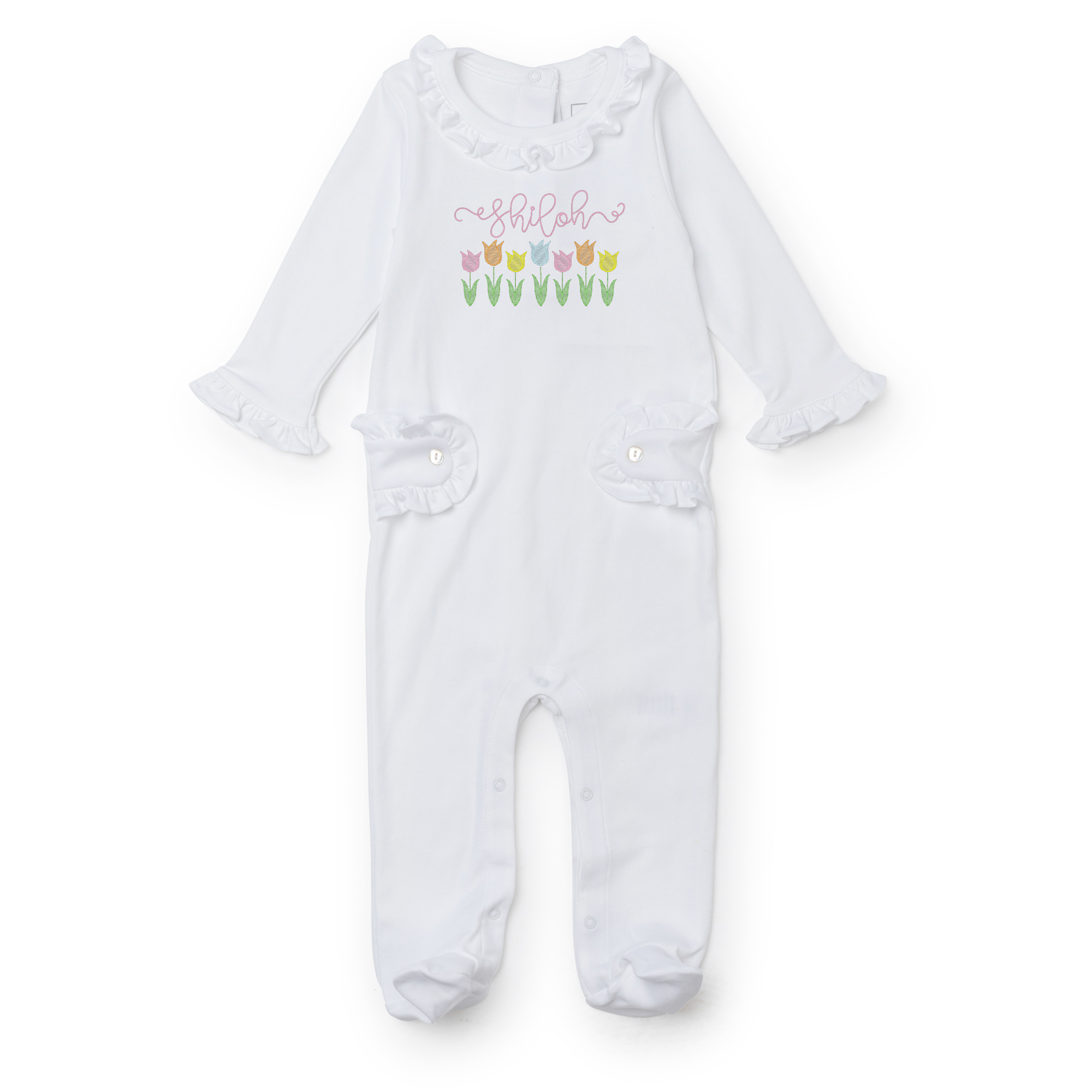 Baby Shop: Lucy Footed Romper with Monogram - White