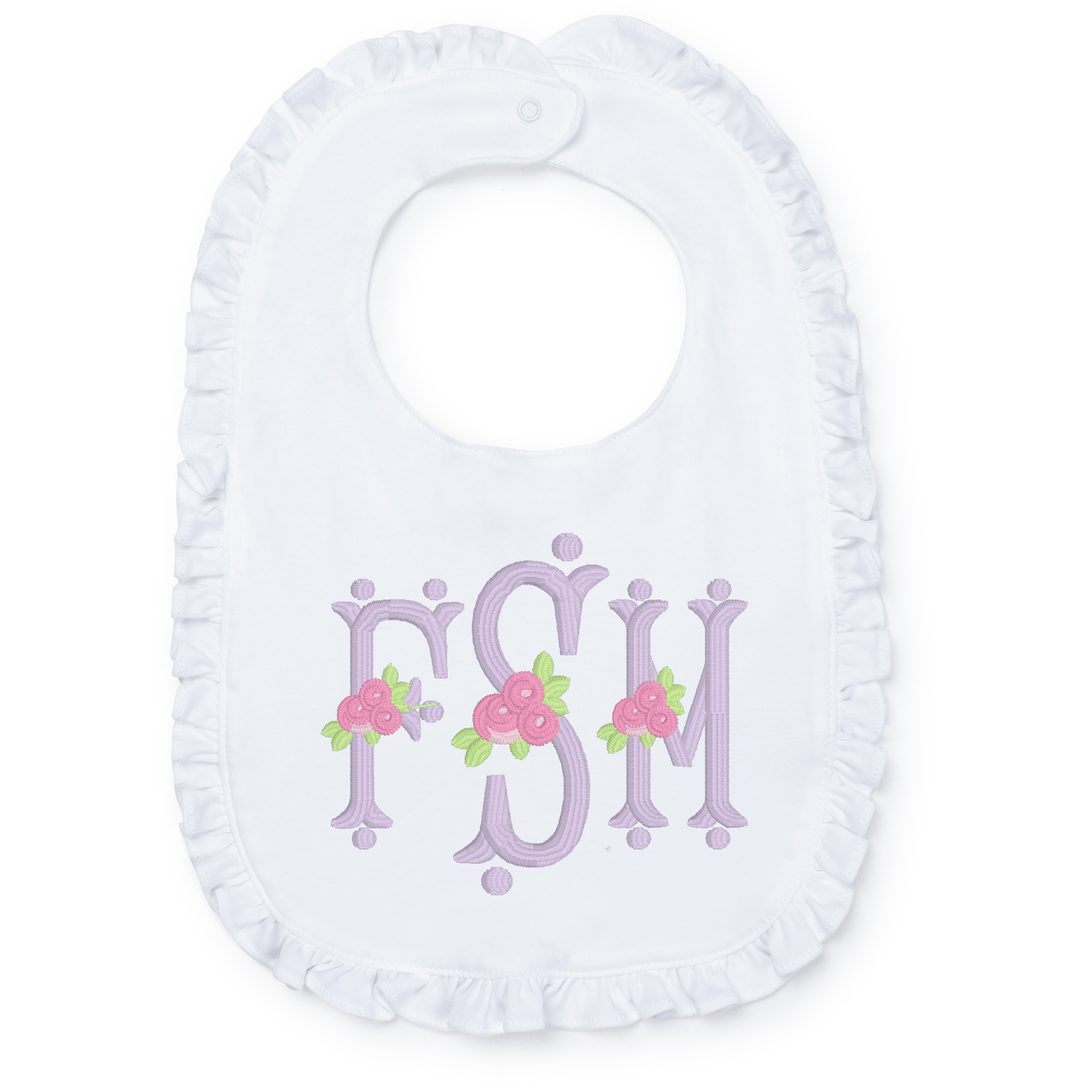 Baby Shop: Ruffled Edge Bib with Monogram - White