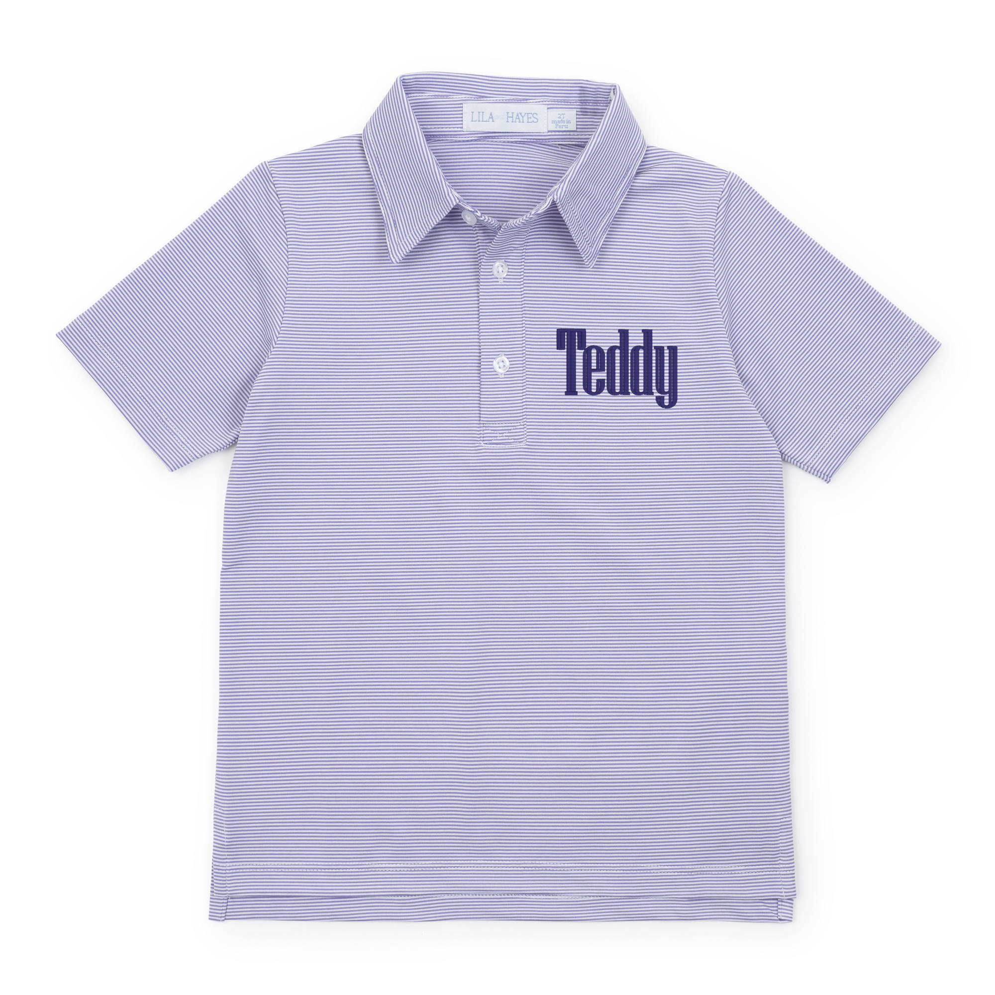 Collegiate Shop: Will Boys' Polo Shirt by LH Sport with Monogram - Purple Stripes