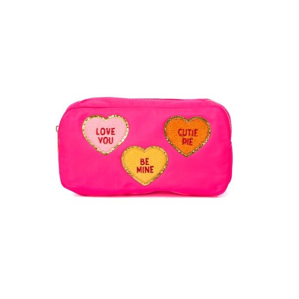 Medium Pouch w/ Valentine's Day Conversation Hearts - Pink