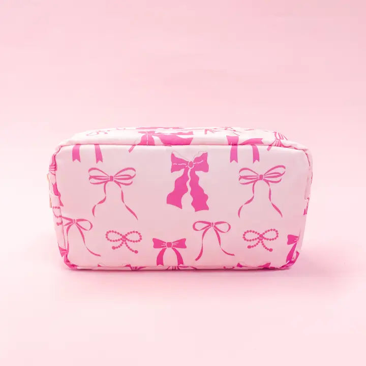 Pink Bows Nylon Cosmetic Zipper Bag Medium