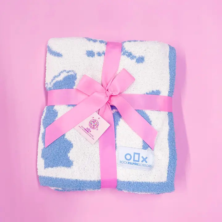 Cozy Blue Bow Luxury Throw Blanket