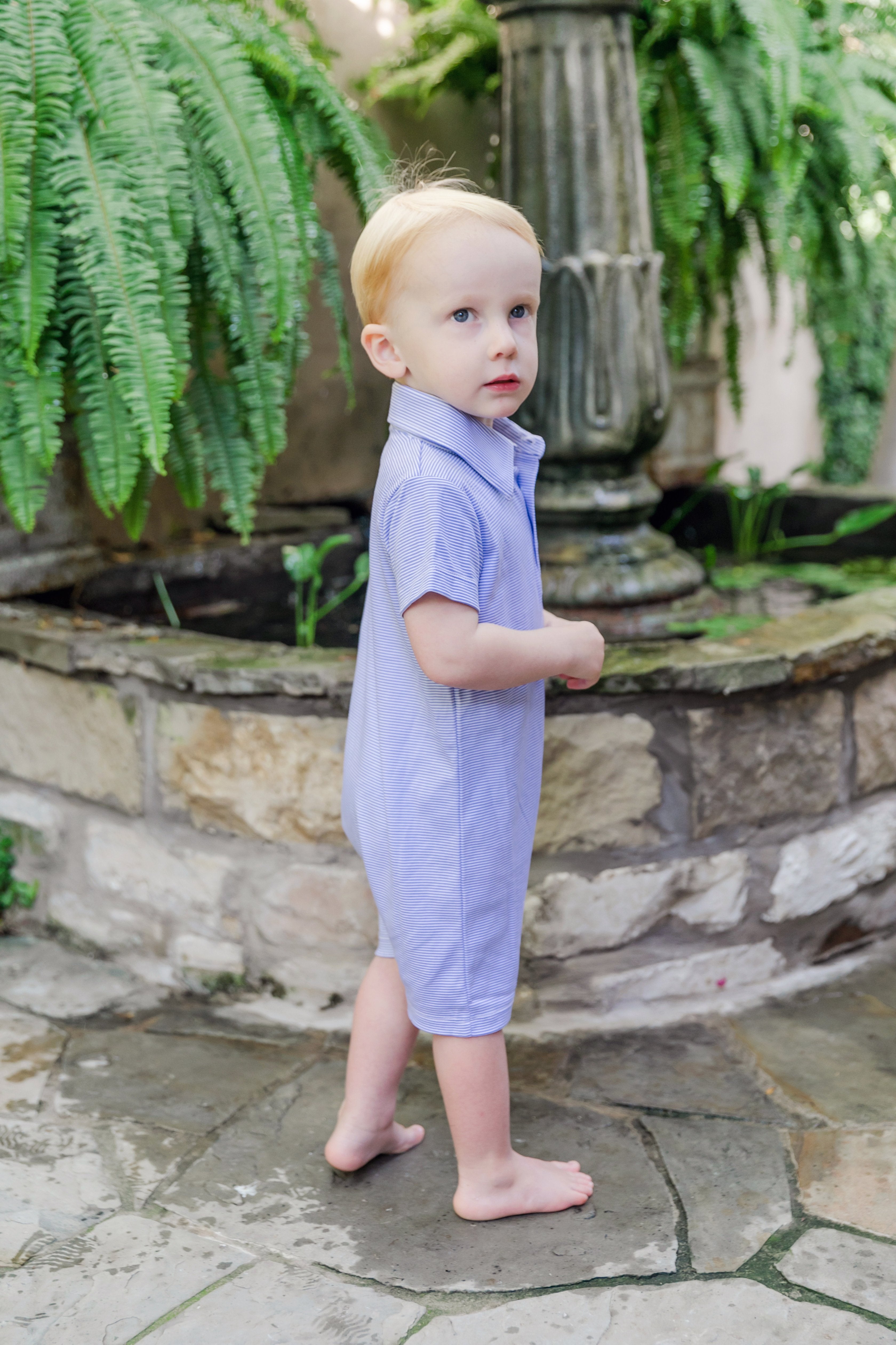 Tripp Boys' Pima Cotton Polo Shortall - Blue Stripes