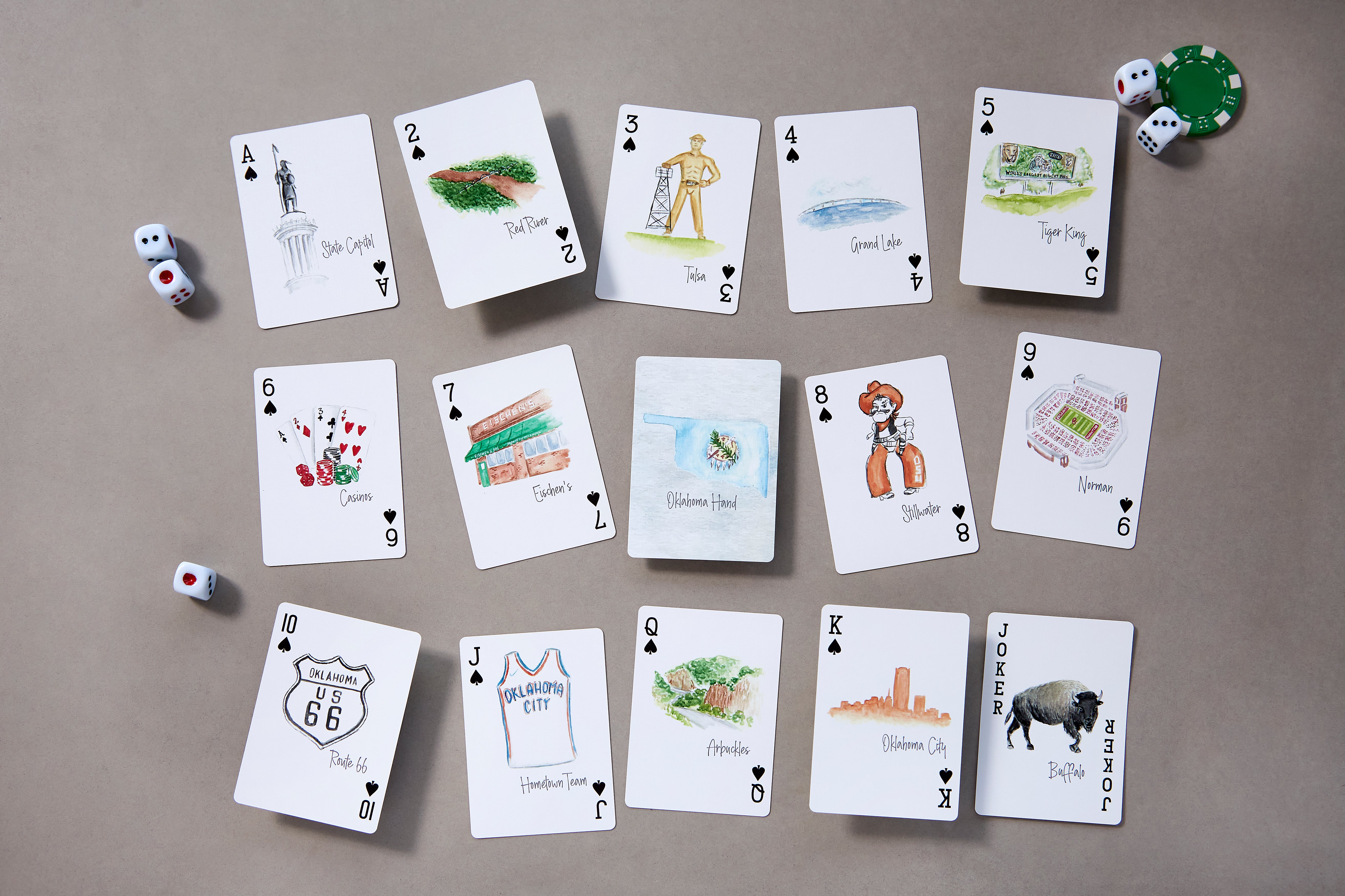 Watercolor Playing Cards by Fort52 - Oklahoma Hand