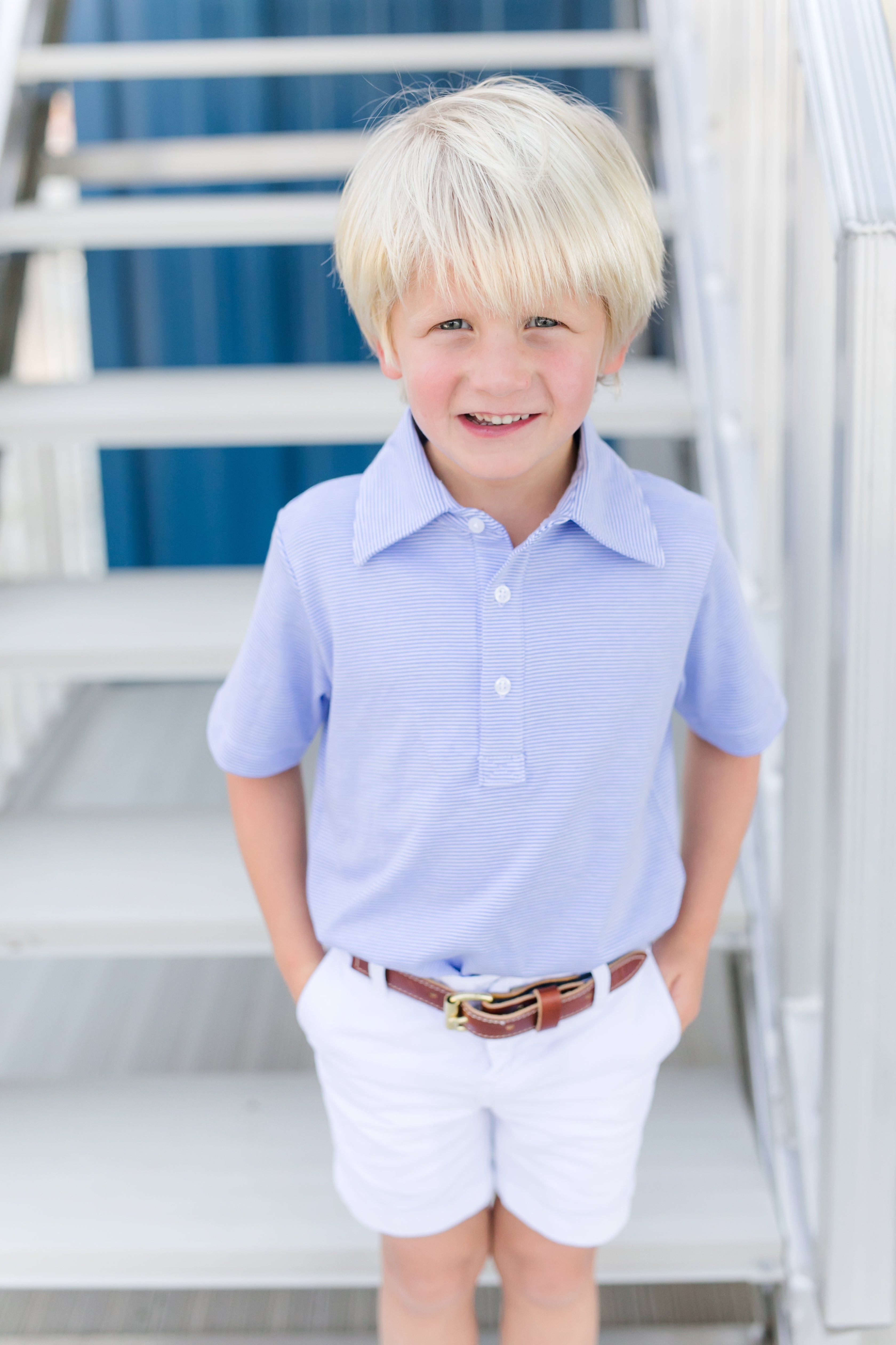 Griffin Boys' Pima Cotton Polo Golf Shirt - Blue Stripes